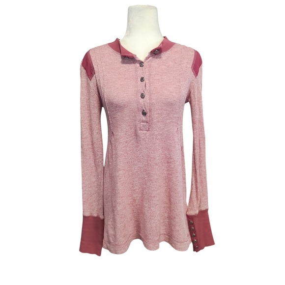 Free People Tops - Vintage Free People Red Henley Long Sleeve Top Y2K 100% Cotton Heathered Size S